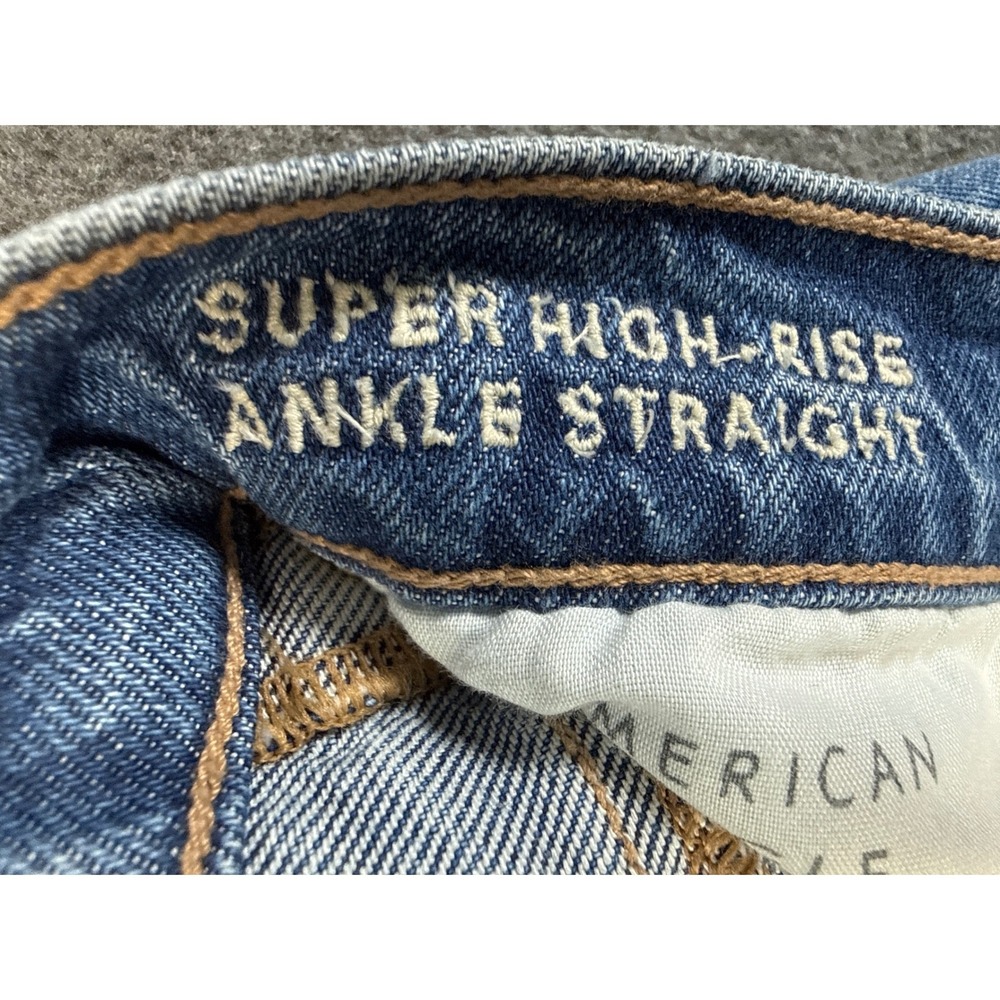 American Eagle Super High Rise Ankle Straight Distressed Jeans Blue Womens XS 00 - Picture 4 of 15
